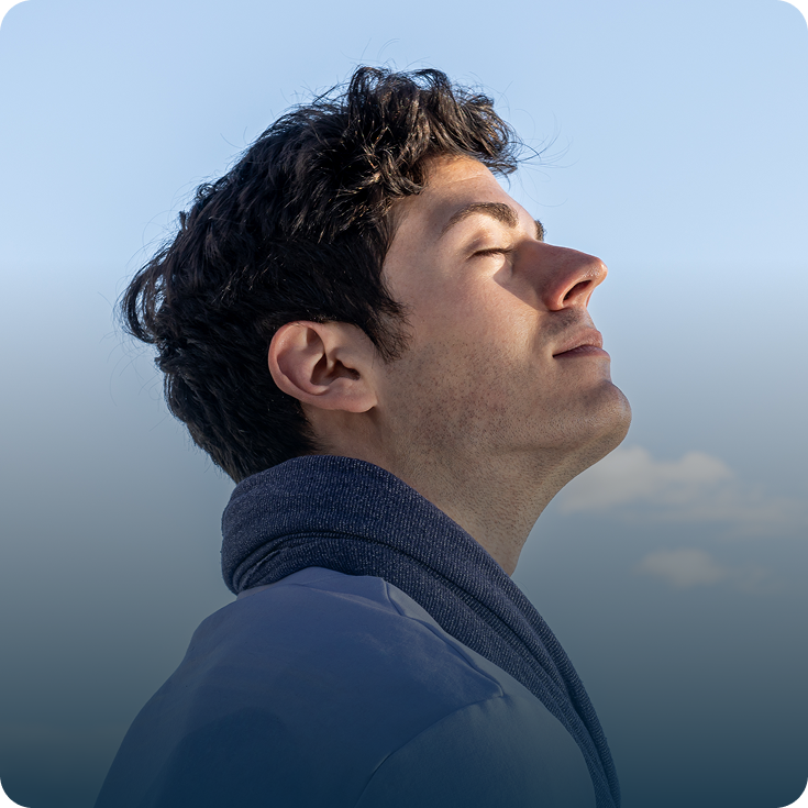 Man with eyes closed, breathing calmly – online psychiatry in Sterling Heights, MI